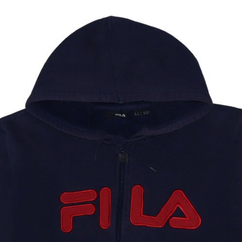 Fila Men Blue Full Zip Hoodie M Sports Logo Cotton Blend