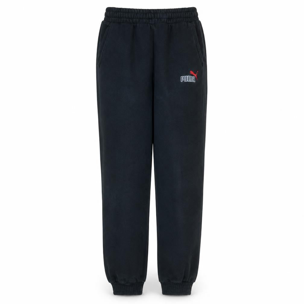 Front view of Puma boys’ black jogger trousers 13-14 years fleece elastic waist casual