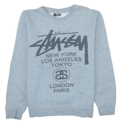 Stussy Men’s Grey Graphic Logo Crew Neck Sweatshirt Size S