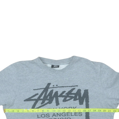 Stussy Men’s Grey Graphic Logo Crew Neck Sweatshirt Size S