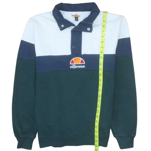 Ellesse Men's Blue Colourblock Collared Henley Sweatshirt M