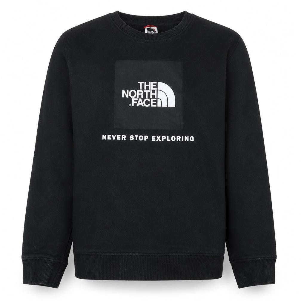 Front view of The North Face boys’ black xl crew neck pullover sweatshirt 100% cotton