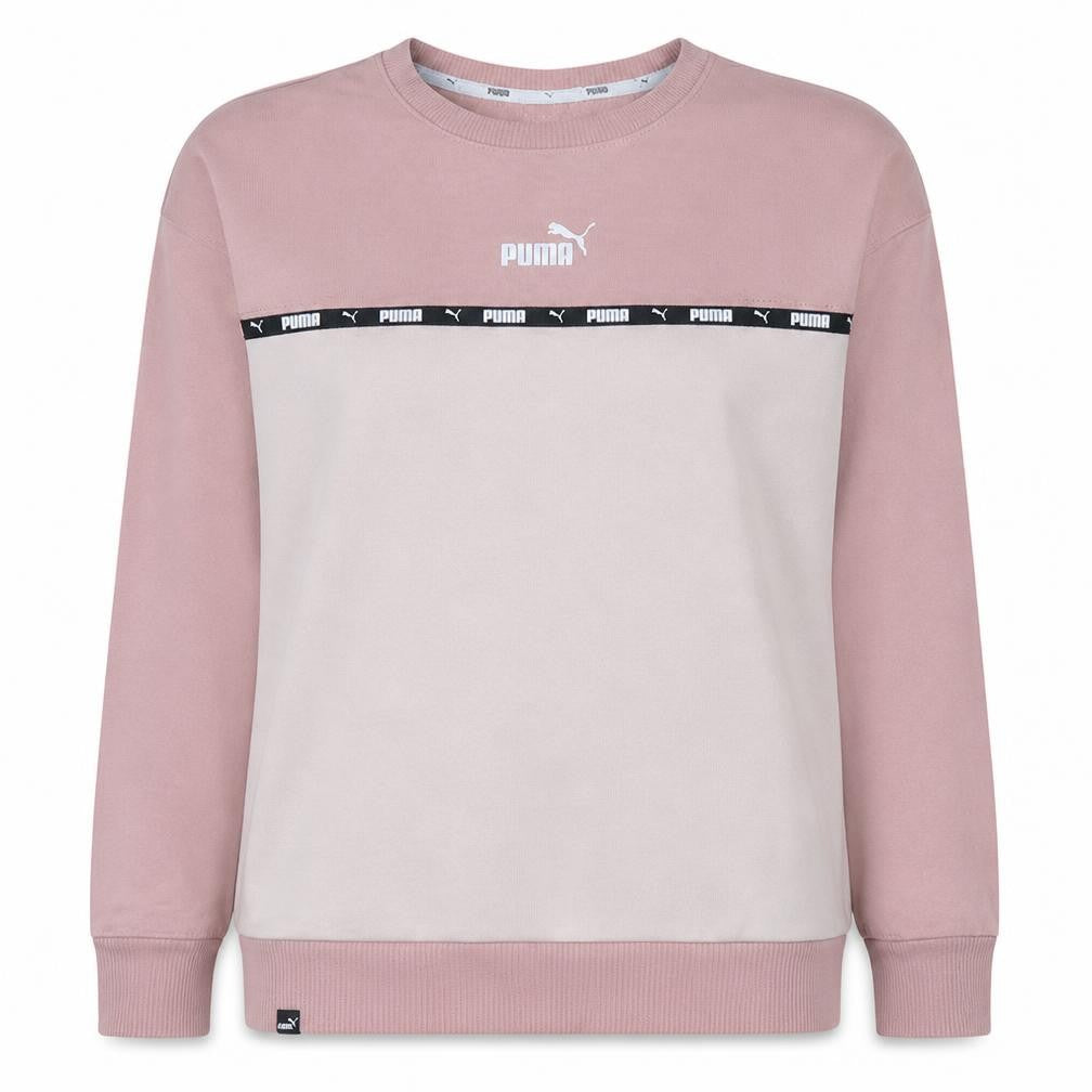 Front view of Puma Women’s Pink Crew Neck Sweatshirt, size M, Cotton Logo Pullover