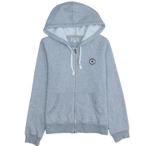 Converse Women Grey Full Zip Hoodie Sweatshirt Size L Cotton Blend