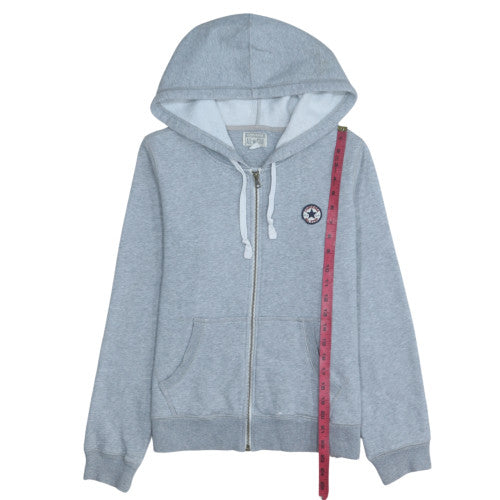 Converse Women Grey Full Zip Hoodie Sweatshirt Size L Cotton Blend