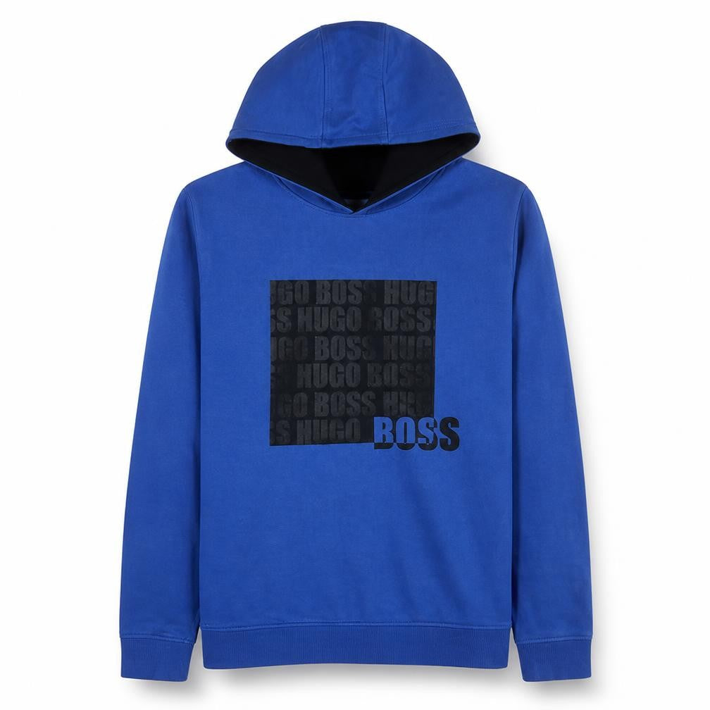 Hugo Boss Boys Blue Pullover Hoodie 16 Years Logo Print Regular Fit