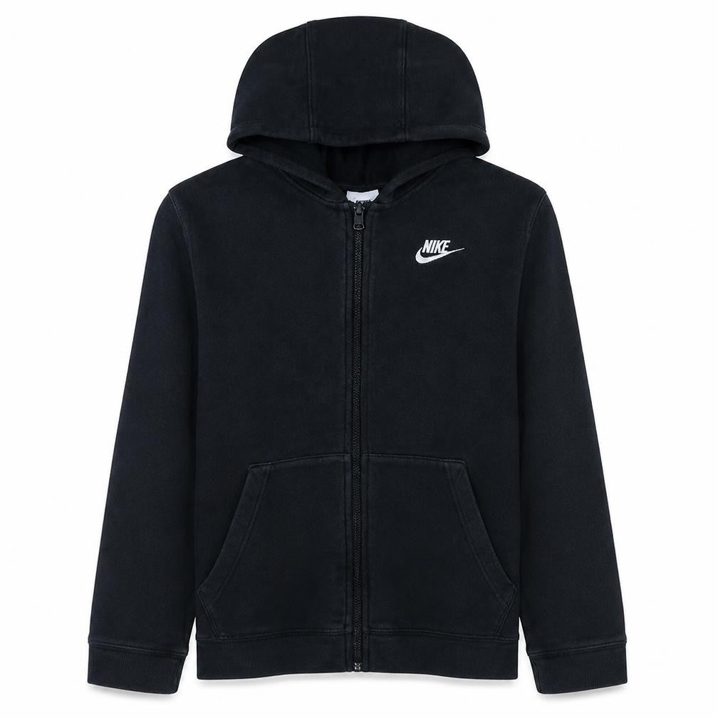 Front view of Nike boys’ black full zip fleece hoodie 13-14 years regular fit