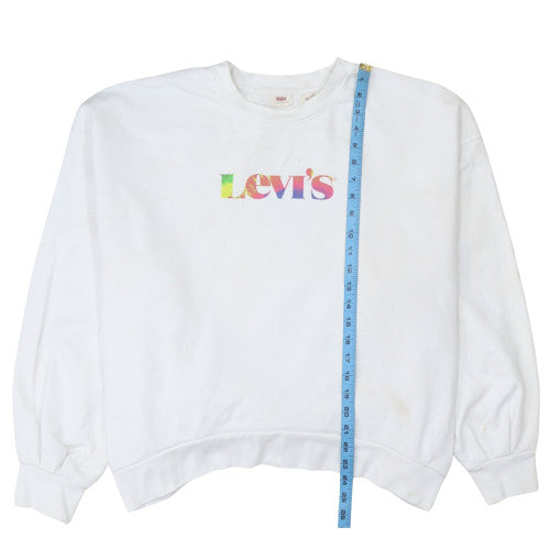 Levi's Women's White Crew Neck Pullover Sweatshirt L Logo Print