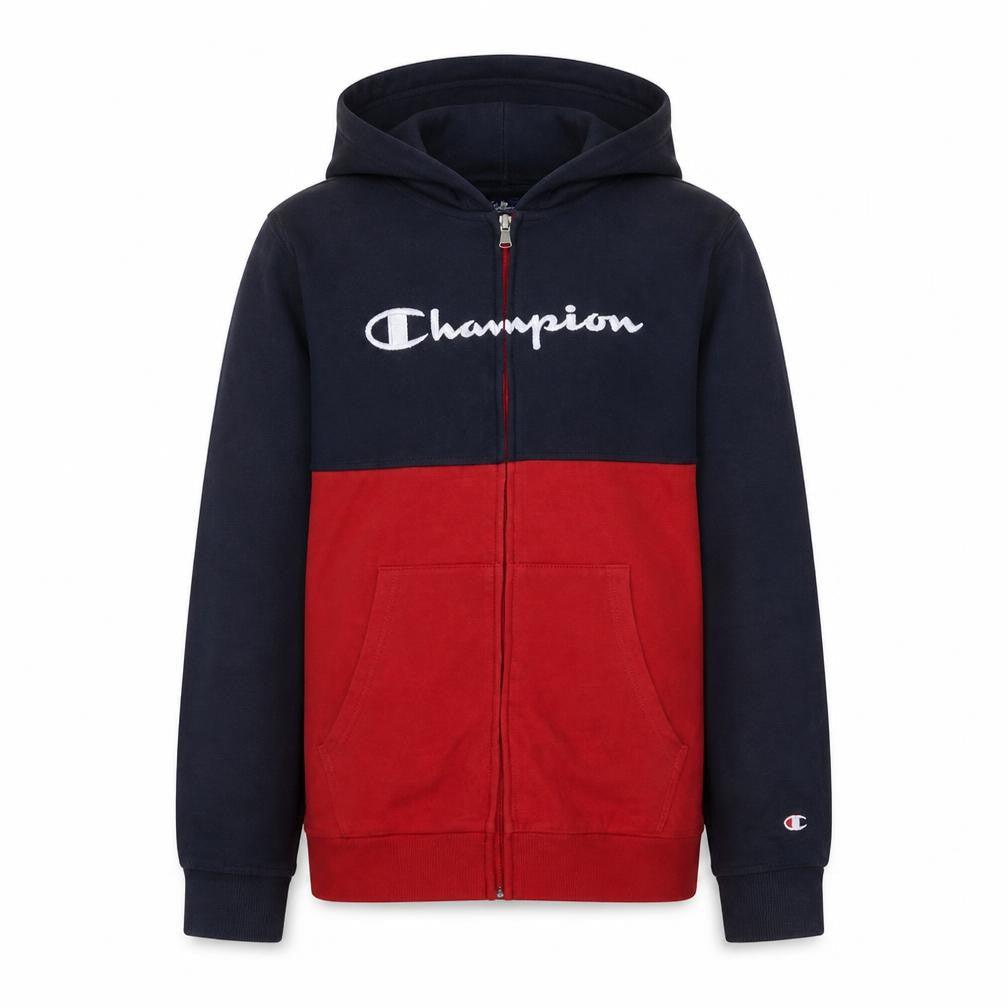 Front view of Champion boys’ multicoloured full zip hoodie 2xl fleece logo sweatshirt
