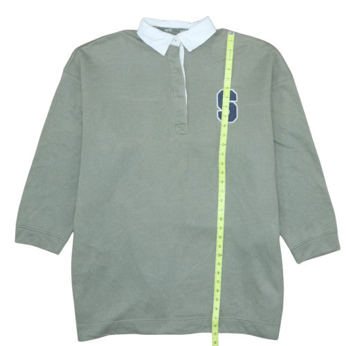Next Men Green Collared Henley Sweatshirt L Logo Detail