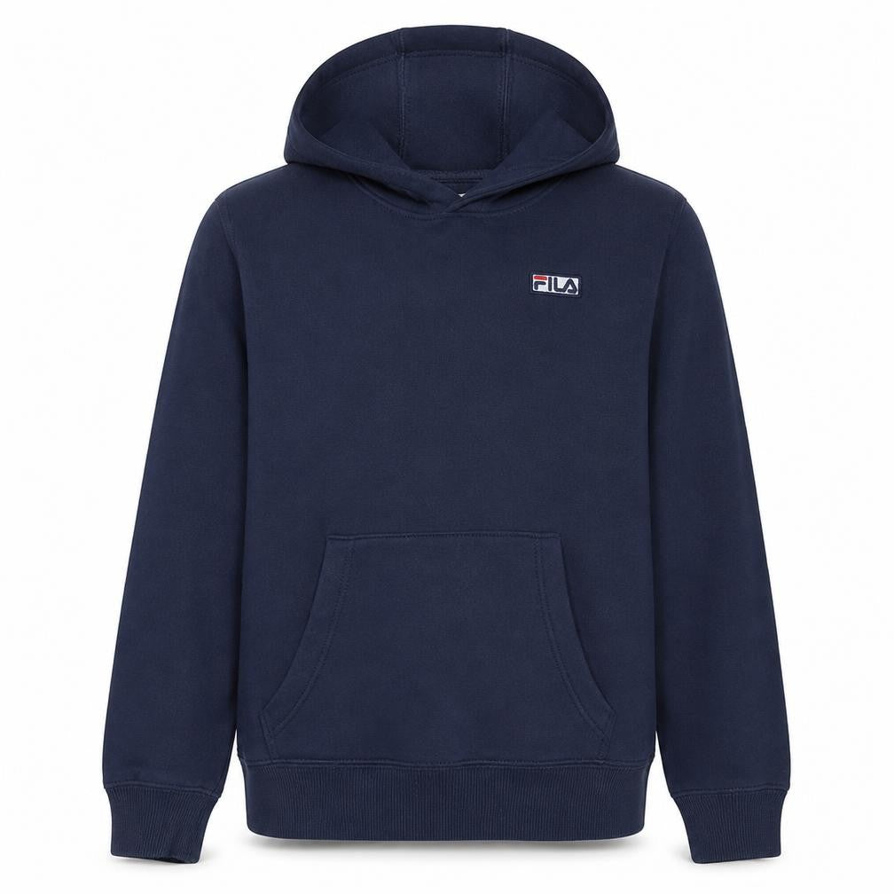 Front view of Fila Men's Blue Pullover Hoodie Medium Fleece Logo Sweatshirt