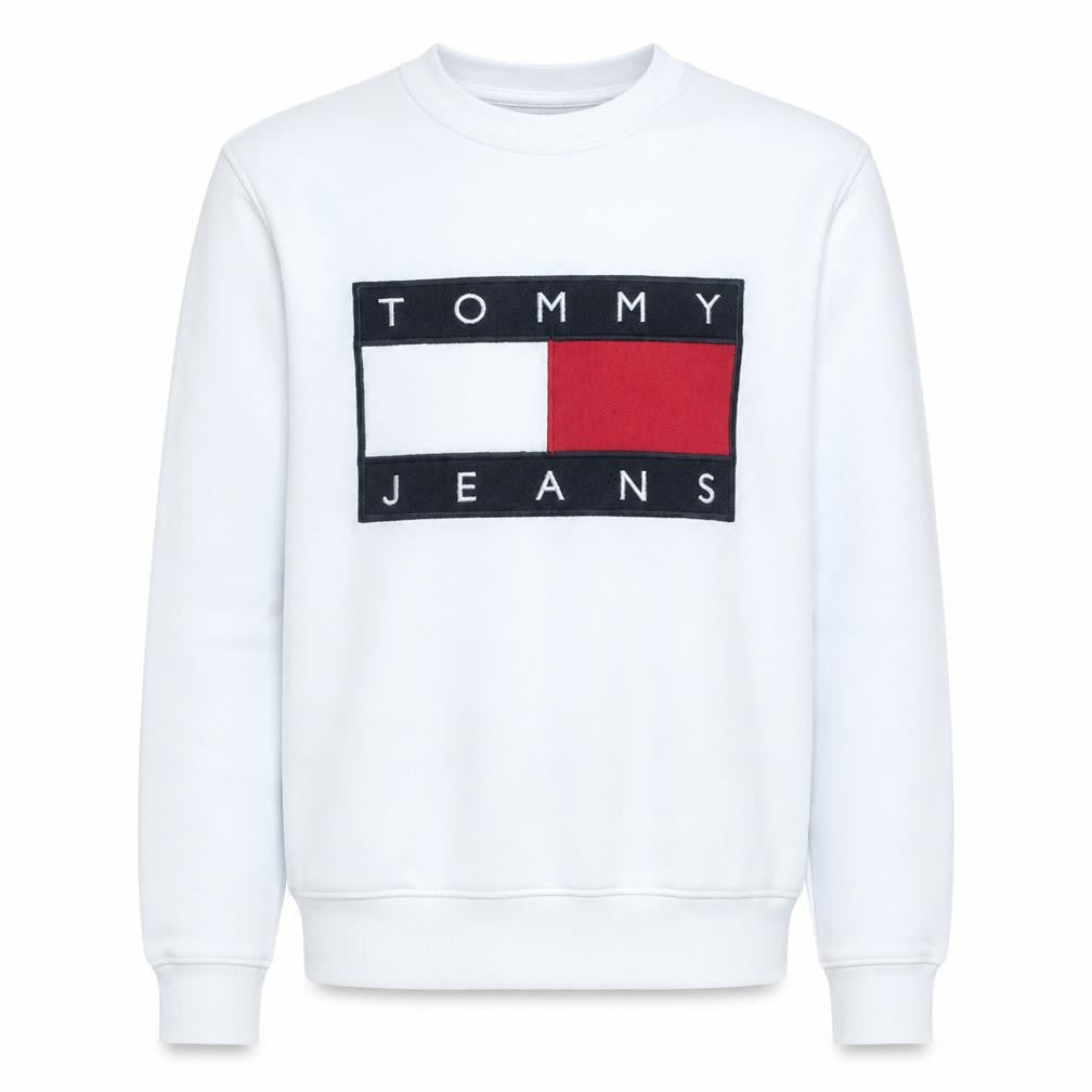 Tommy Jeans Men's White Logo Crew Neck Sweatshirt Size S