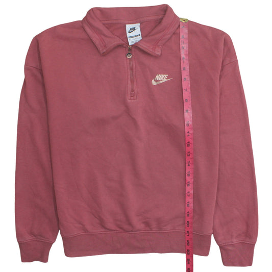 Nike Womens Pink XS 1/4 Zip Oversized Sweatshirt Cotton Blend