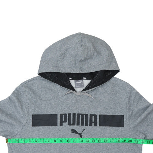 Back view of Puma men’s grey pullover hoodie m regular fit sportswear