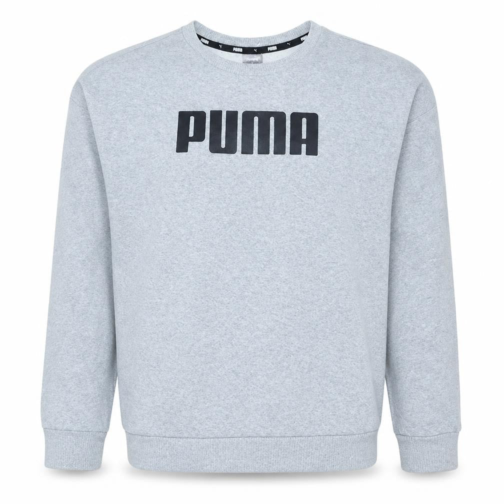 Front view of Puma Men's Grey Small Logo Pullover Sweatshirt Regular Fit