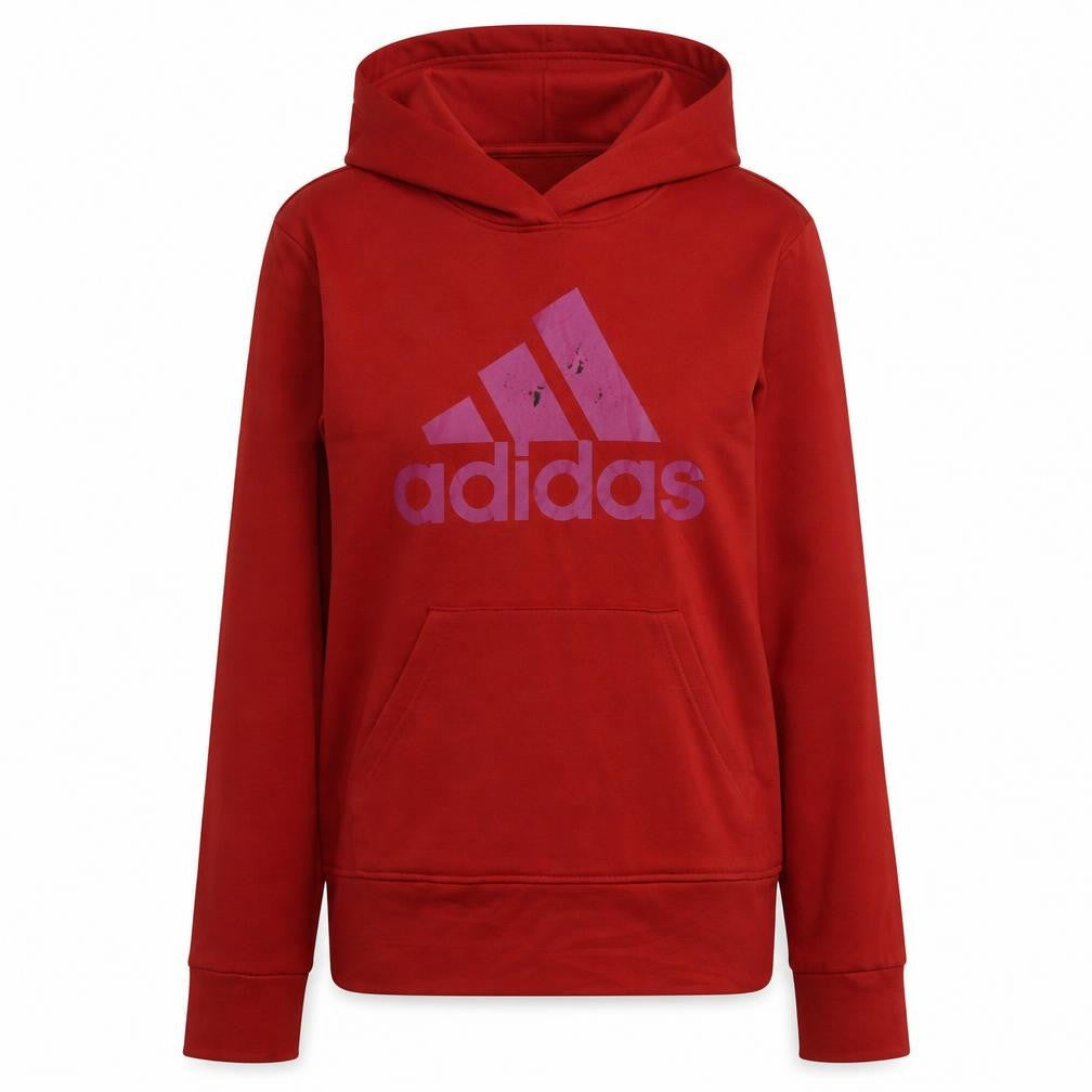 Front view of Adidas Women's Red Hooded Pullover Sweatshirt, size S