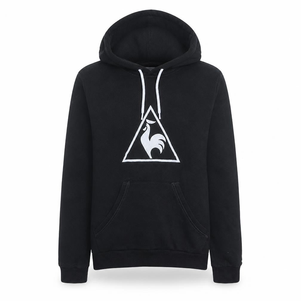 Front view of Le Coq Sportif Women's Black Pullover Hoodie Medium Cotton Blend