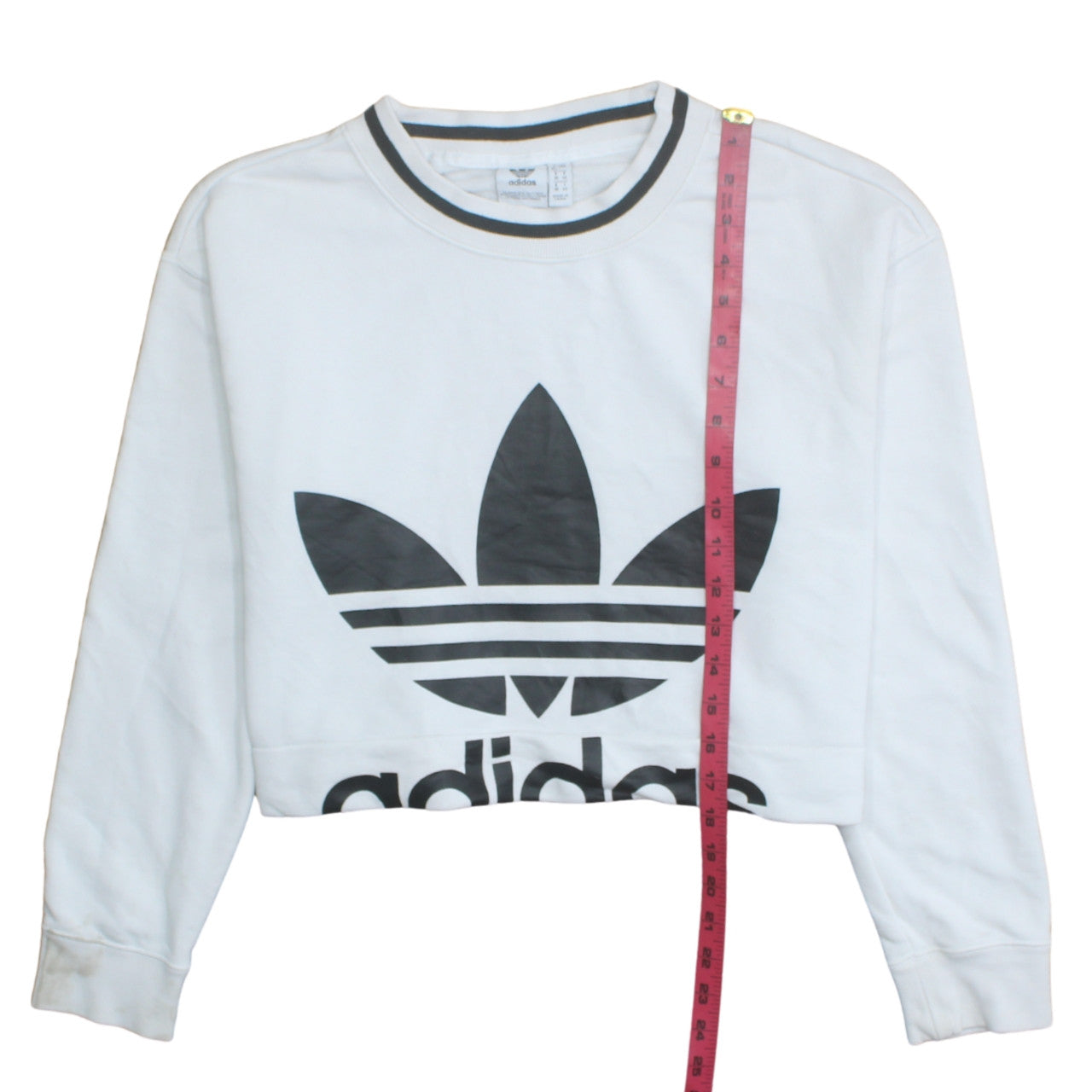 Adidas Women White Crop Sweatshirt UK 10 Crew Neck Long Sleeve Logo