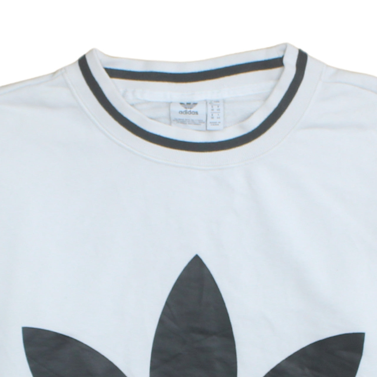 Adidas Women White Crop Sweatshirt UK 10 Crew Neck Long Sleeve Logo