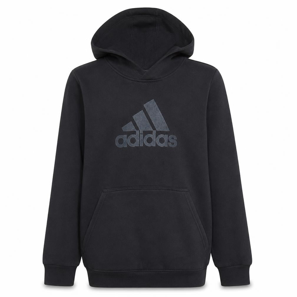 Front view of Adidas boys’ black pullover hoodie 11-12 years cotton fleece logo sweatshirt