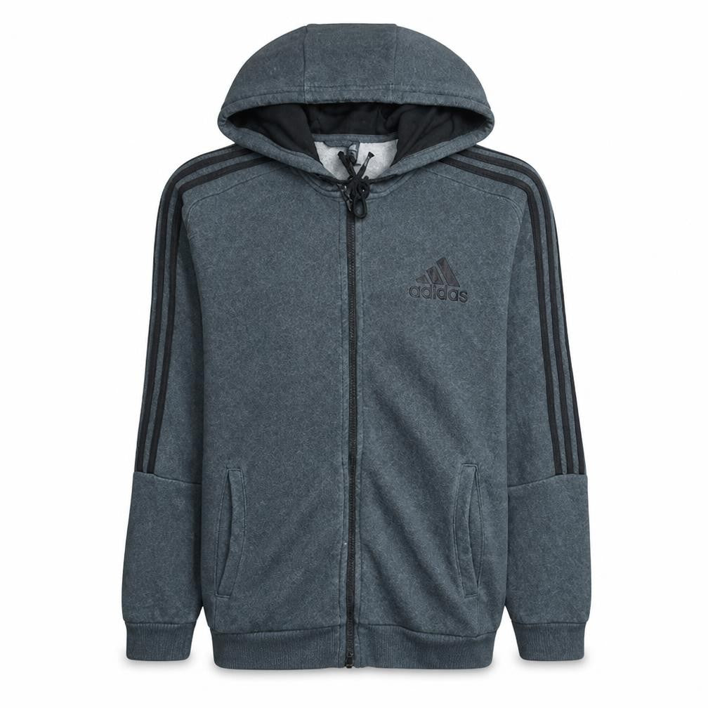 Front view of Adidas Men Grey Full Zip Hoodie M Sports Fleece Hooded Sweatshirt