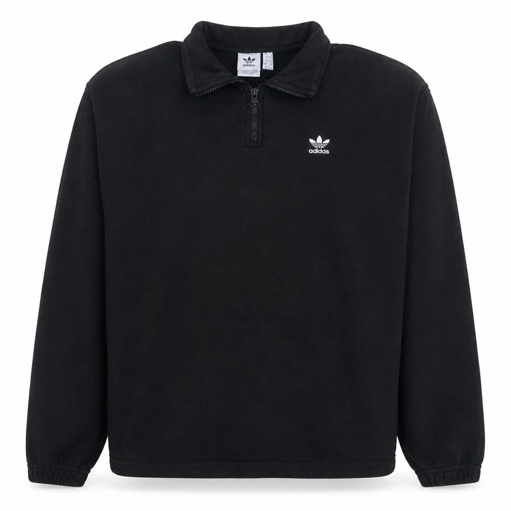 Front view of Adidas Women Black 1/4 Zip Pullover Sweatshirt UK 12 Fleece Logo