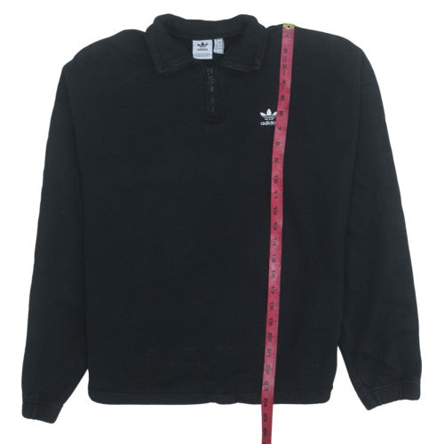 Adidas Women Black 1/4 Zip Pullover Sweatshirt UK 12 Fleece Logo