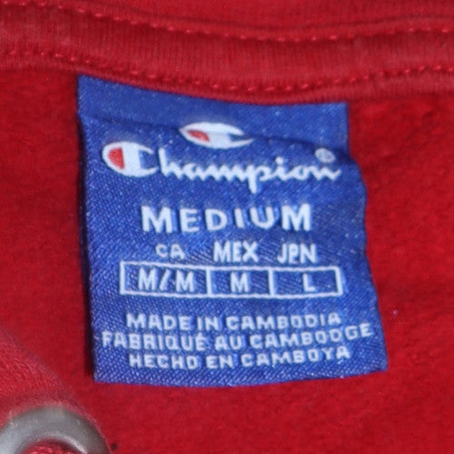 Champion Men's Red Pullover Hoodie Medium Logo Graphic Fleece