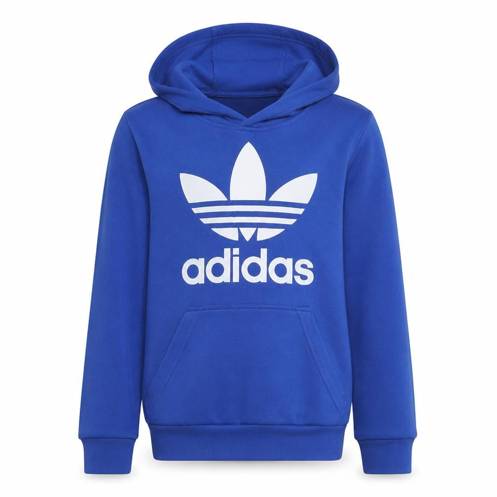 Front view of Adidas boys’ blue pullover hoodie 164cm age 13 logo cotton sweatshirt