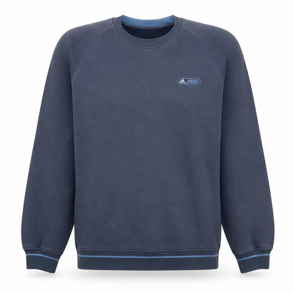 Front view of Adidas Men Blue Pullover Sweatshirt M Crew Neck Fleece Regular Fit