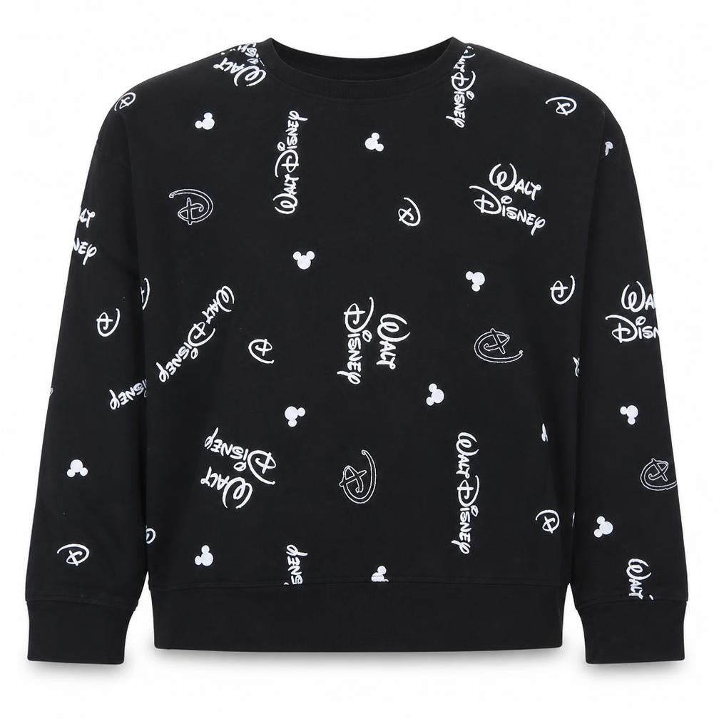 Disney Women Black Sweatshirt L 14/16 Crew Neck Graphic Print