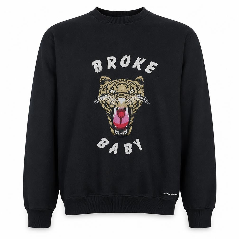 Broke Baby Mens Black L Pullover Graphic Tiger Sweatshirt