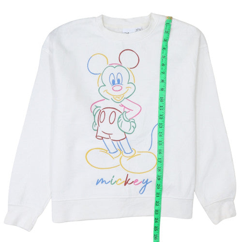 Disney Women White Sweatshirt Mickey Print Size S Crew Neck