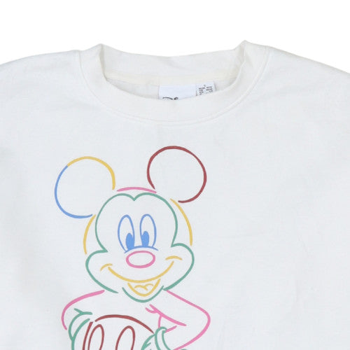 Disney Women White Sweatshirt Mickey Print Size S Crew Neck