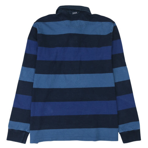 Marks and Spencer Men's Blue Striped Collared Henley Sweatshirt Size L