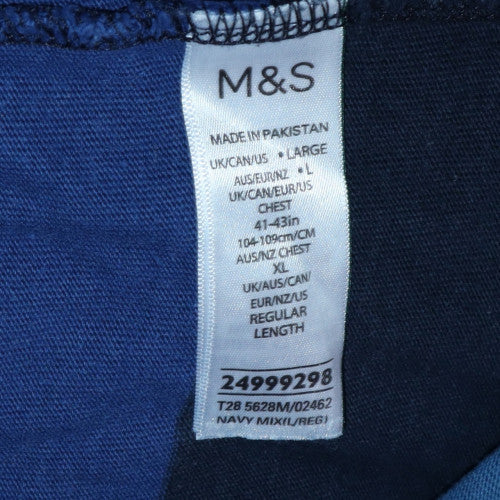 Marks and Spencer Men's Blue Striped Collared Henley Sweatshirt Size L