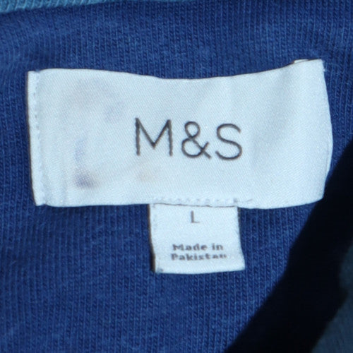 Marks and Spencer Men's Blue Striped Collared Henley Sweatshirt Size L