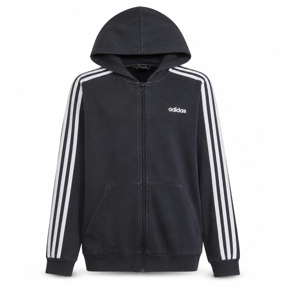 Front view of Adidas boys’ black full zip hoodie 15-16 years 176cm hooded sportswear