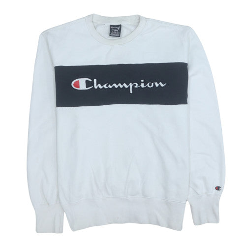 Champion Men's White Large Pullover Crew Neck Logo Sweatshirt