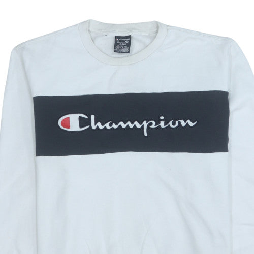 Champion Men's White Large Pullover Crew Neck Logo Sweatshirt