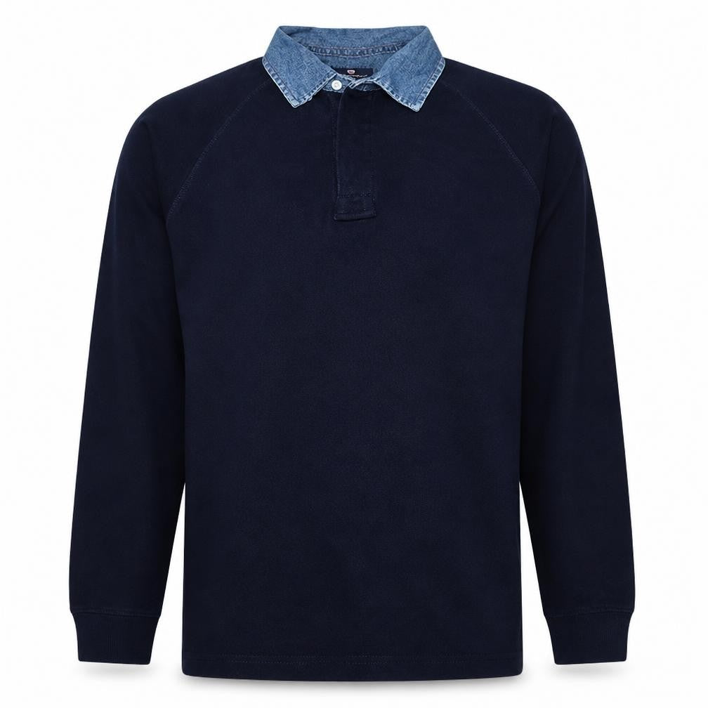 Marks and Spencer Blue Harbour Men's Blue Collared Henley Sweatshirt Medium
