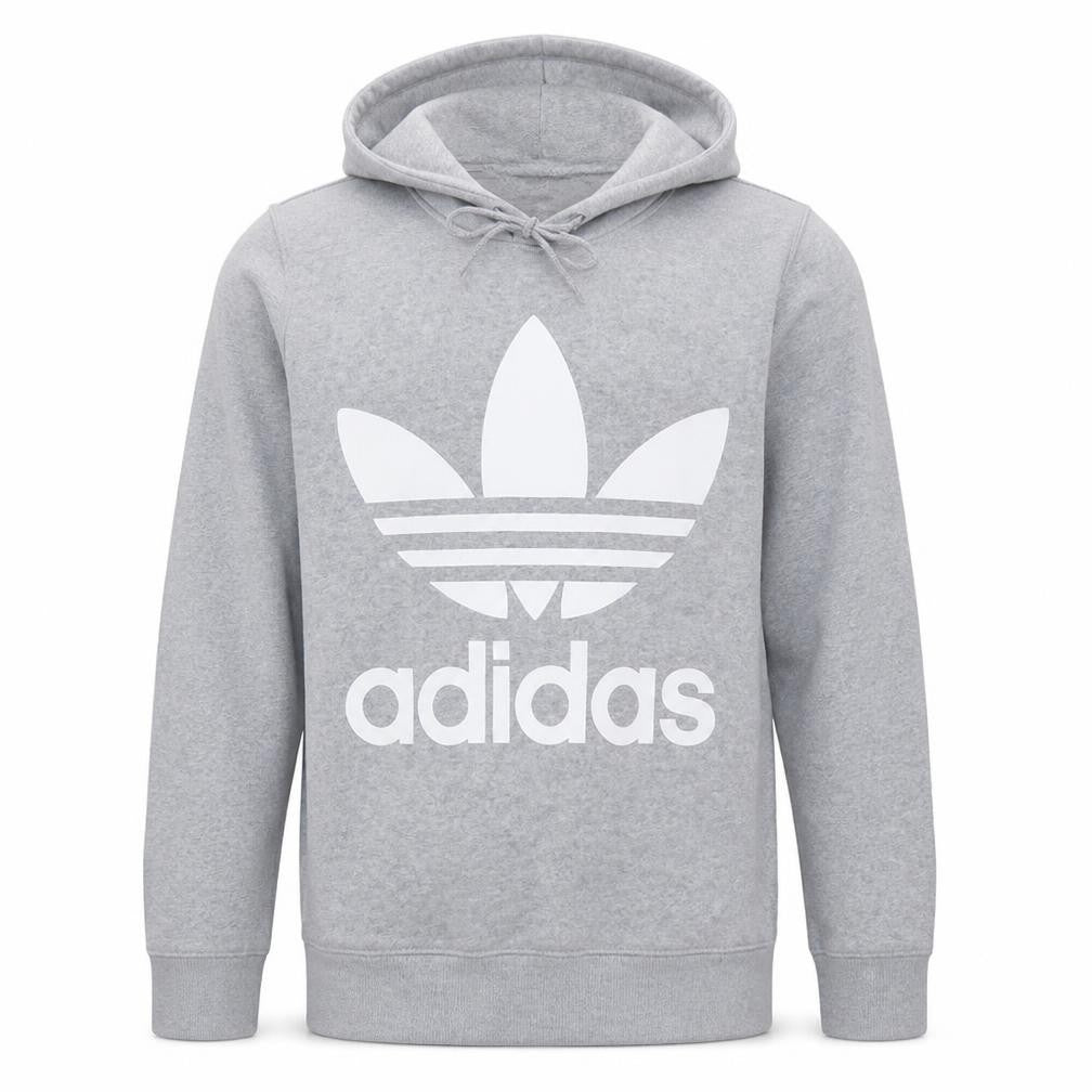 Adidas Mens Grey Medium Pullover Hoodie with Logo Sports Style