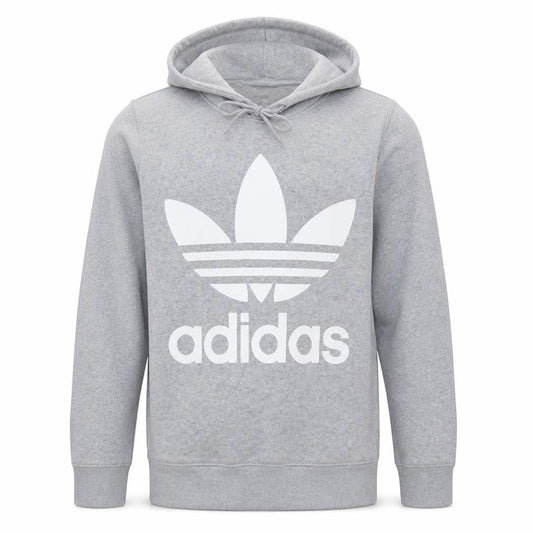 Adidas Mens Grey Medium Pullover Hoodie with Logo Sports Style