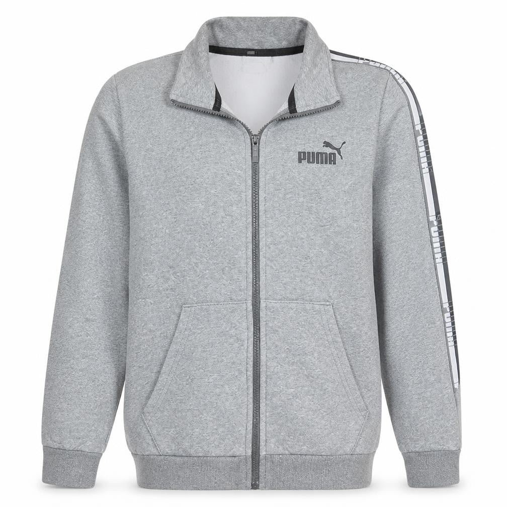 Front view of Puma Men's Grey Full Zip Fleece Sweatshirt Jacket, size S