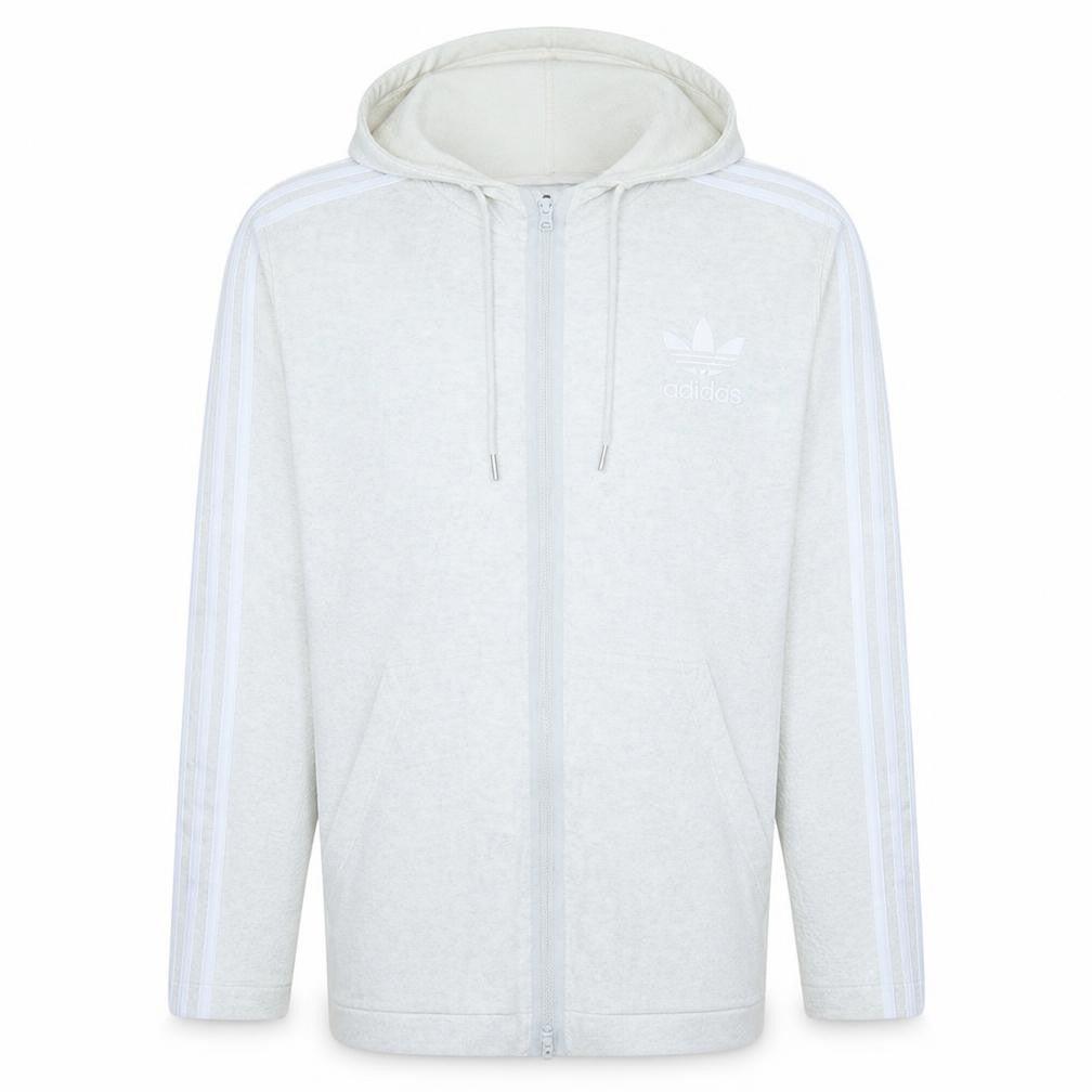 Front view of Adidas men’s beige full zip hoodie xl hooded sports sweatshirt