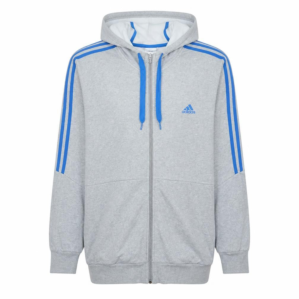 Front view of Adidas men’s grey full zip hoodie l sports fleece sweatshirt