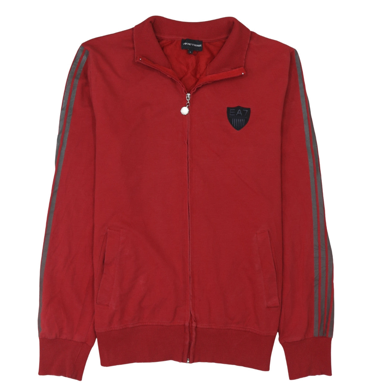Emporio Armani EA7 Red Men's L Track Jacket Cotton Zip-Up Sportswear