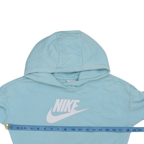 Back view of Nike girls’ blue pullover hoodie large cotton blend sweatshirt