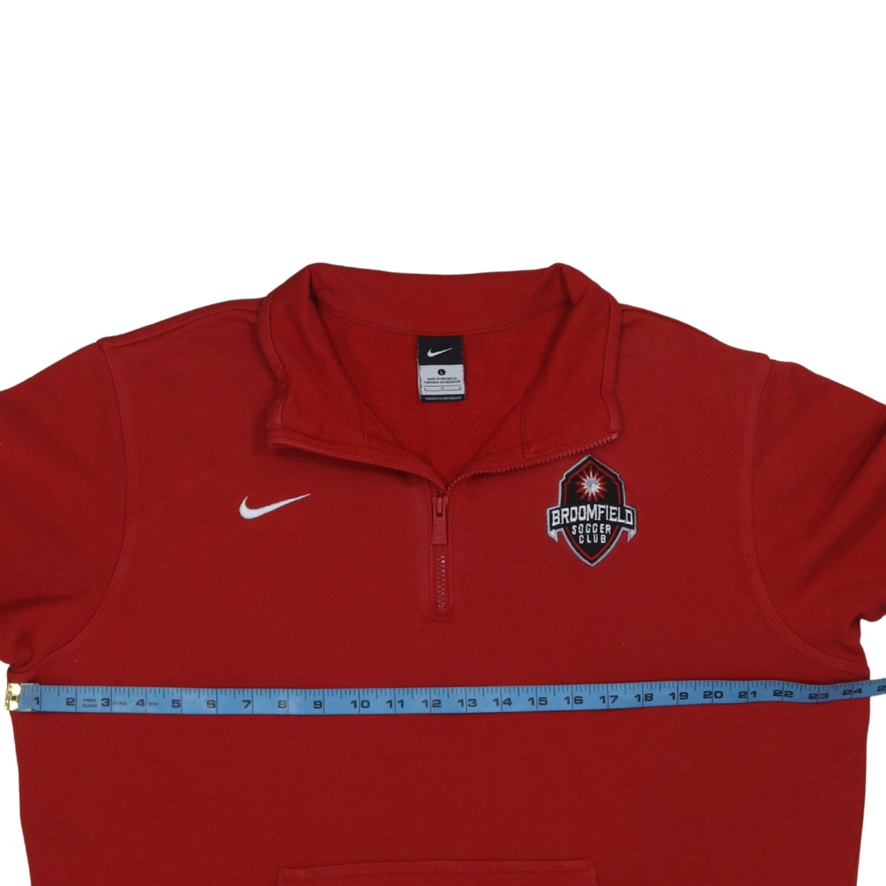 Nike Men's Red 1/4 Zip Sweatshirt L Embroidered Broomfield Soccer Club