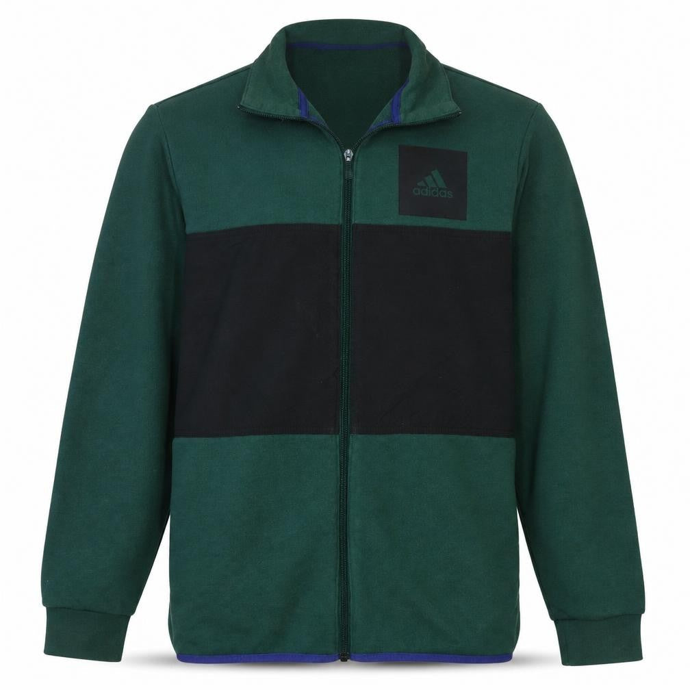 Front view of Adidas Men's Green & Black Track Jacket, size M, Full Zip Athletic